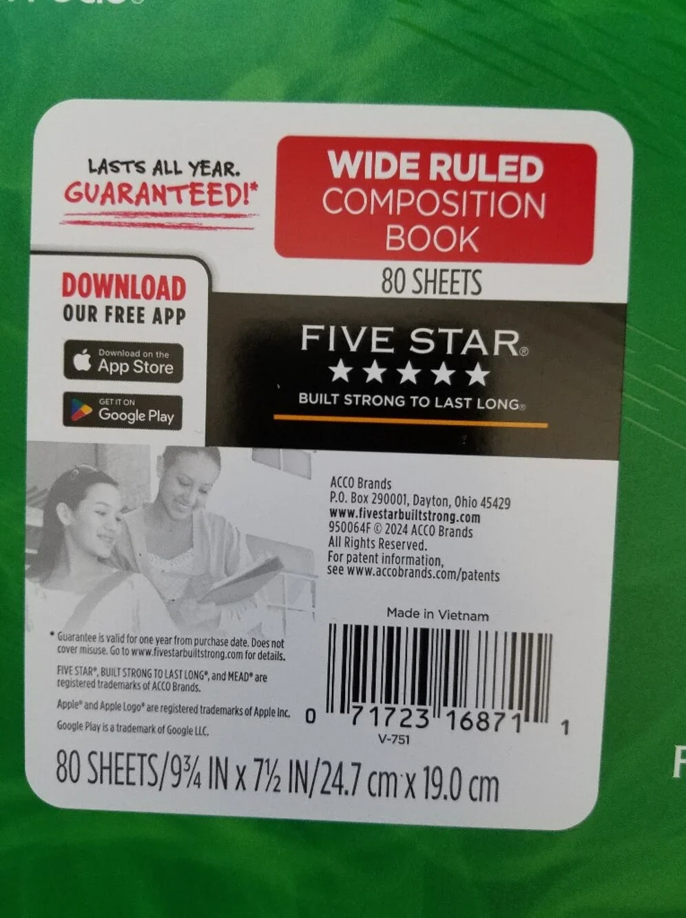 Five Star Composition Wide Ruled Notebooks in Red, Green, and Gray Set of 3 NEW
